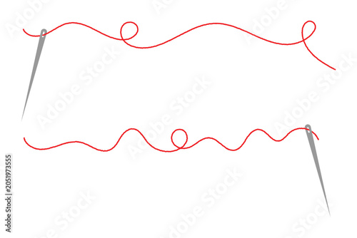 Obraz na płótnie Minimalist needle set with flowing thread in curvy red and black line vector