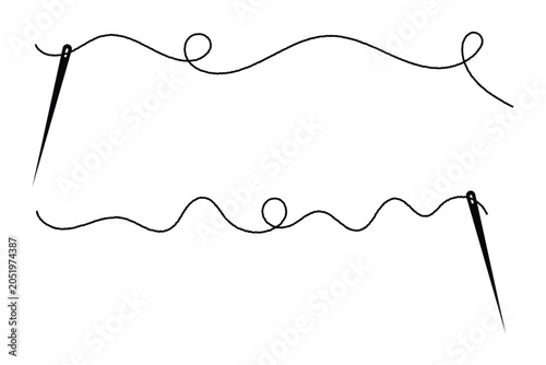 Schilderij op canvas Minimalist needle set with flowing thread in curvy red and black line vector