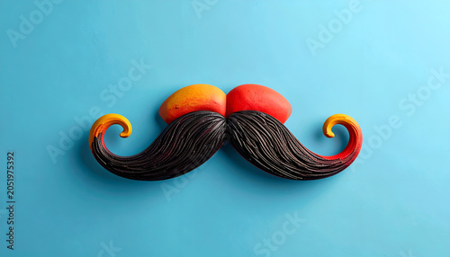 Whimsical Candy Mustache on a Vibrant Blue Background.