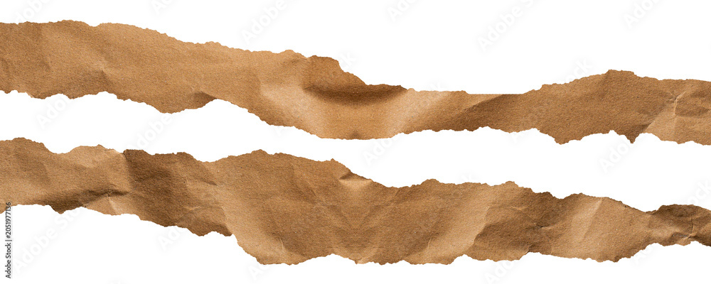 Fototapeta premium Torn Brown Kraft Paper Strips Isolated on Transparent Background for Banner, Poster and Creative Design.