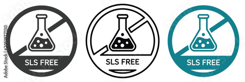 Bild auf Leinwand SLS and SLES free icon featuring paraffin, paraben, and sulfate free prohibition label, no chemicals ban symbol, badge, stamp, sticker, emblem, and seal isolated on white background
