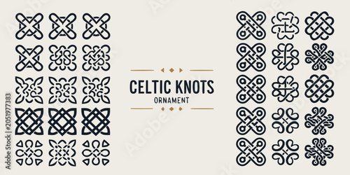 Bild auf Leinwand Celtic Knots Ornament Collection Black Vector Illustration On Beige Background k