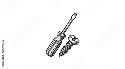 Quadro em tela Hand Drawn Illustration of a Screwdriver and Screw.