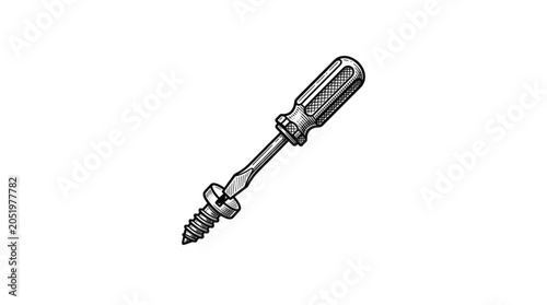 Quadro em tela Hand drawn illustration of a screwdriver turning a screw.