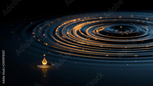 Golden Drop Creating Ripple Effect as Impact and Influence Concept