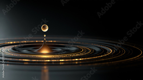 Golden Water Drop Impact Moment Creating Ripples