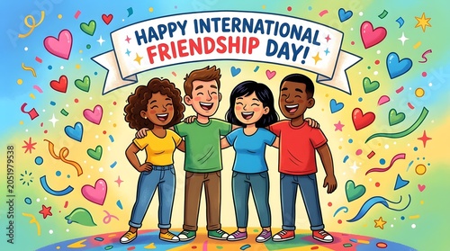 Happy international friendship day celebrating togetherness and joy