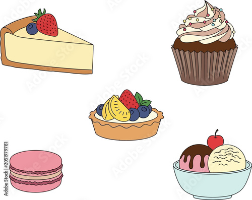 Assorted colorful desserts illustration isolated on transparent background