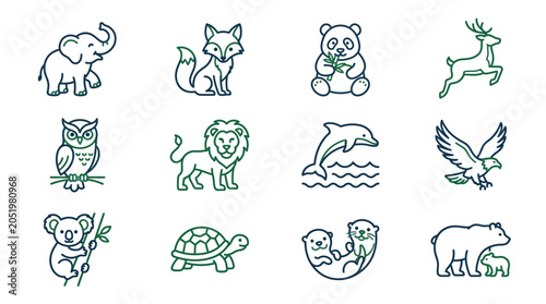 Photography Colorful animal icons featuring various wildlife species