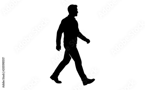Man walking in silhouette isolated on white background