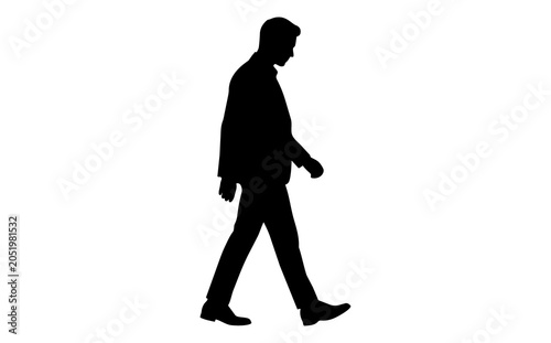Man walking alone in silhouette against white background
