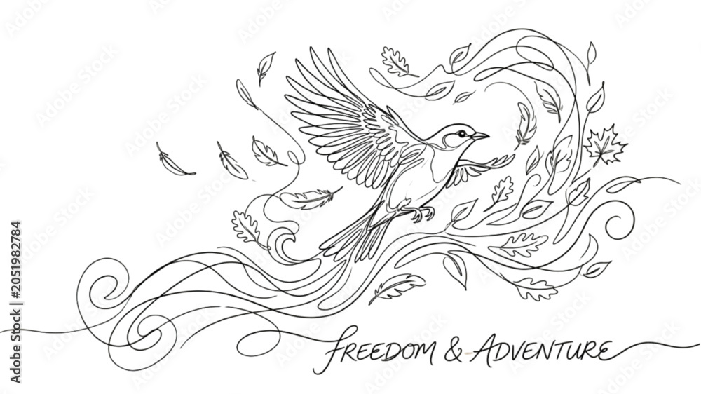 Fototapeta premium Flying Bird Freedom Continuous Line Art Illustration