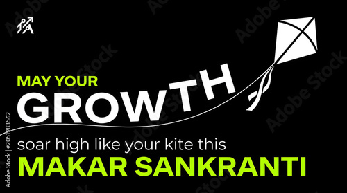 Makar Sankranti Festival Greeting with Kite and Growth Typography