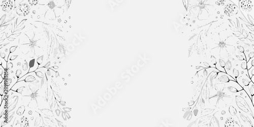 Tableau sur toile Floral ornament in black and white line art style creating a decorative border a