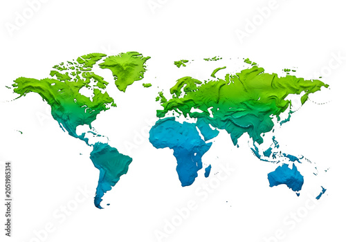 Global Map Illustration with Green and Blue Gradient  on white background , Isolated on Transparent Background, PNG, Generative AI