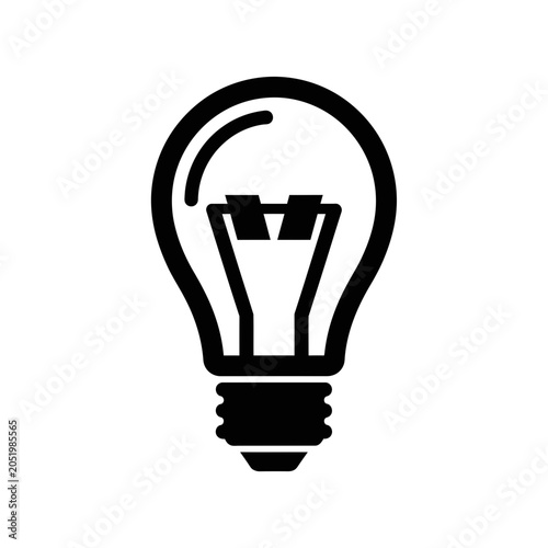 Black and white icon of a light bulb, symbol of ideas, innovation, and inspiration