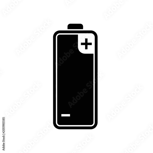 Black Battery Icon with Plus and Minus Symbols on White Background