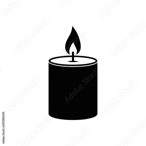 Black Candle Icon with Flame on White Background