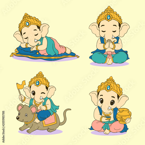 Cute Chibi Ganesha Daily Life Vector Collection