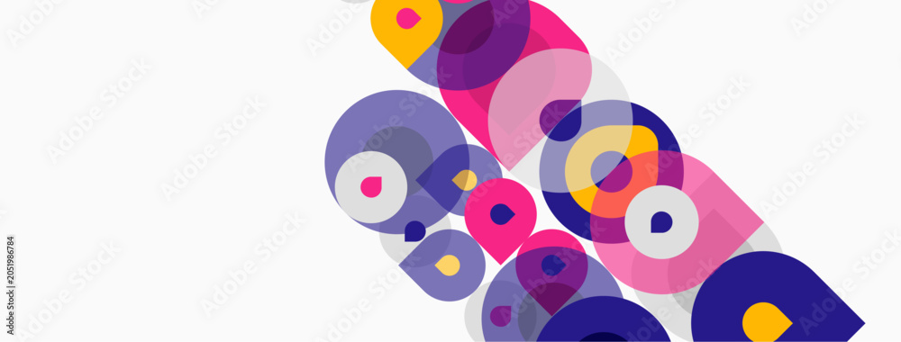 Fototapeta premium Abstract colorful circles overlap, creating dynamic visual pattern. Bright hues suggest energy, movement, modern design aesthetic.