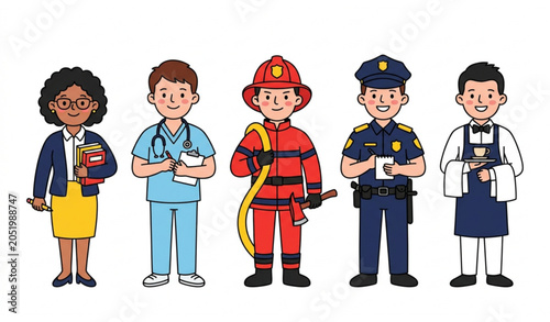 Foto Diverse cartoon community helpers