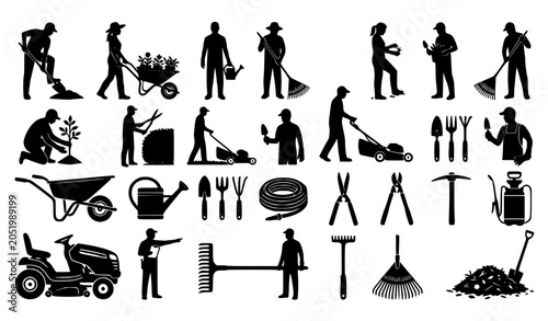 Tableau sur toile Gardener symbol black silhouette vector collection