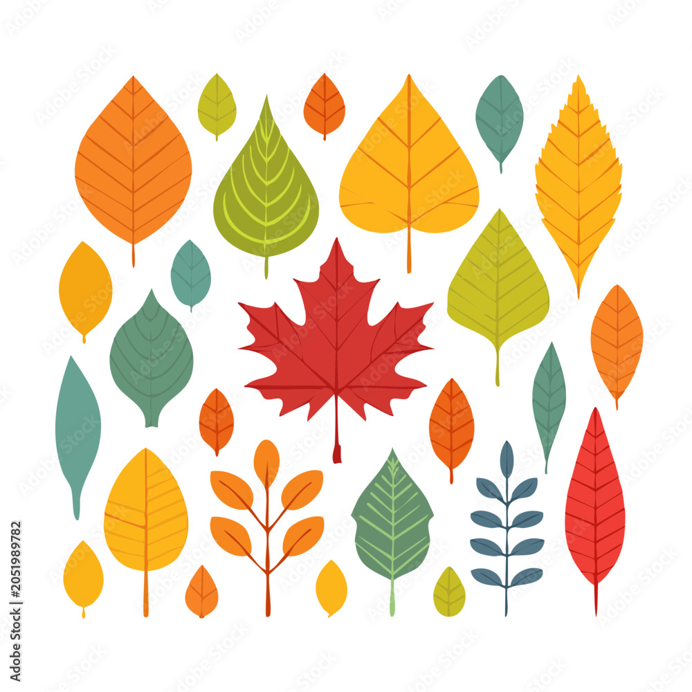 Fototapeta premium Flat design autumn leaves pattern in various colors