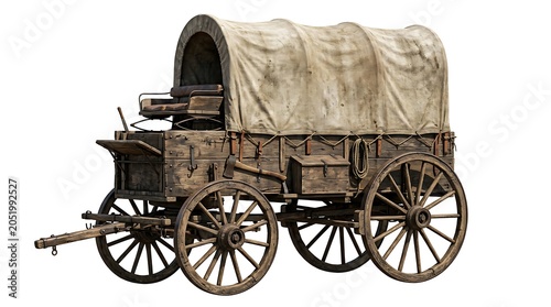 Vintage Old Western Covered Wagon Isolated on White Background