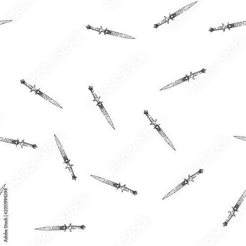 Photos seamless pattern knight sword medieval hand drawn