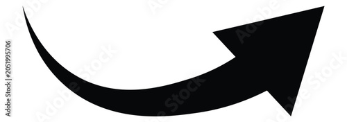 Foto Black curved arrow pointing up and to the right side