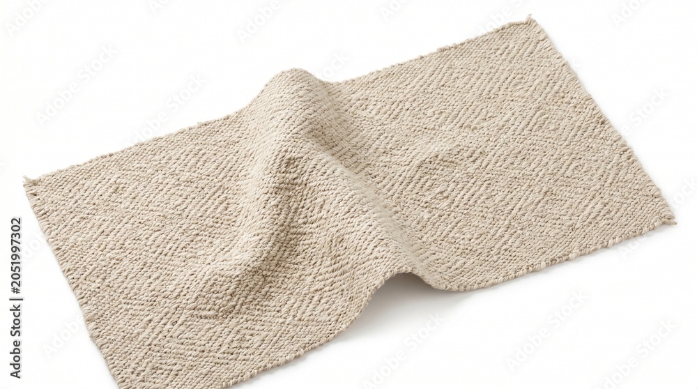 Fototapeta premium High-Quality Natural Beige Linen Fabric Texture Swatch with Detailed Woven Pattern and Soft Rippled Surface on White Background