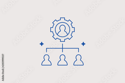 Billede på lærred Human avatar inside gear connected to subordinate profiles line icon for corporate hierarchy management, organization structure design