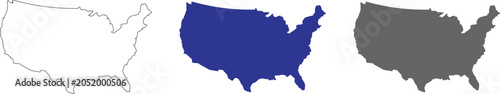 United States map flat vector illustration with outline blue silhouette shape design and black striped pattern icon isolated on a transparent background for atlas.