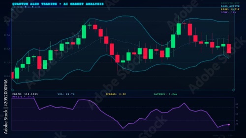 Quantum Algorithmic Trading HUD - AI Market Analysis Cyberpunk Interface 2K Loop