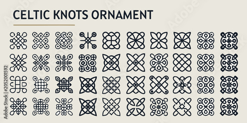 Schilderij op canvas Collection Of Celtic Knot Ornaments Intricate Black Line Vector Illustration On