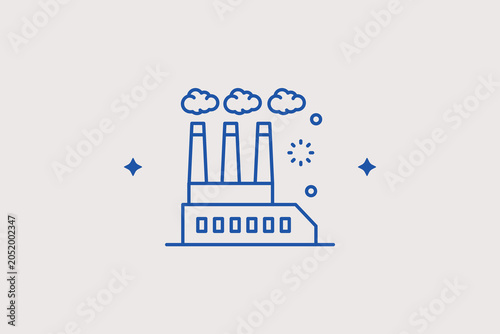 Tableau sur toile Factory facility building with three identical chimneys line icon for mass production manufacturing, industrial enterprise cataloging