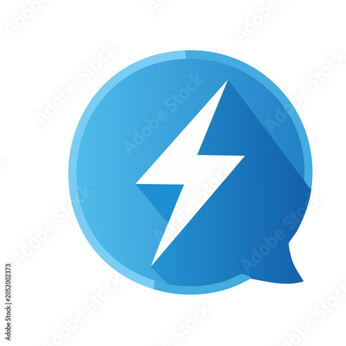 Blue speech bubble with white lightning bolt icon