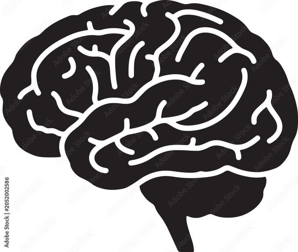 Obraz premium Solid black human brain silhouette anatomy icon