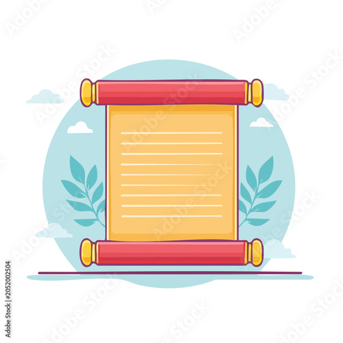 Flat design illustration of an ancient scroll with red ends