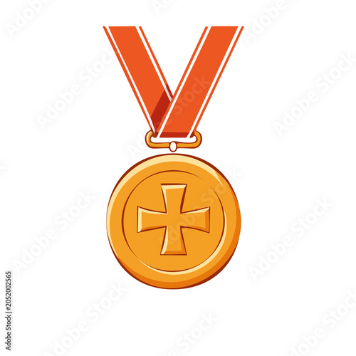 Gold medal with orange ribbon