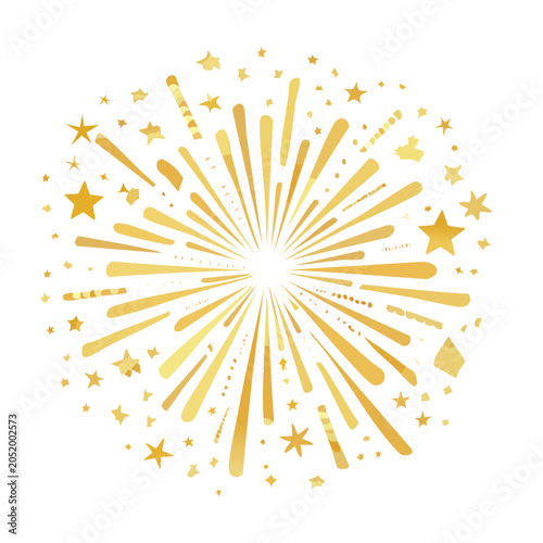 Golden firework burst with stars on white background