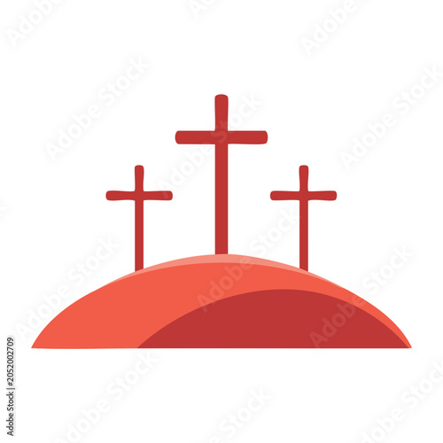 Three red crosses on a hill, flat design icon