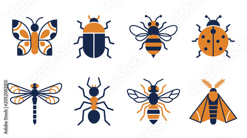 Insects icons set colorful bugs.