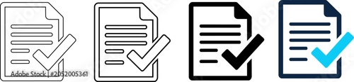 Set of document with check mark icons in different styles editable line icons and editable vector illustration