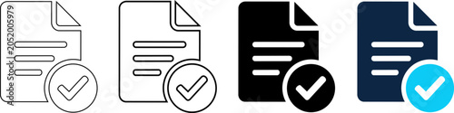 Set of document icons with check mark, verified file, approved document, success status, vector illustration editable line icons and editable vector illustration
