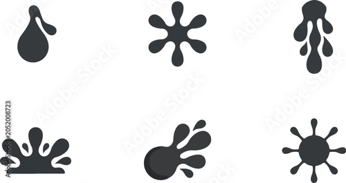 Black liquid ink drop splash shapes