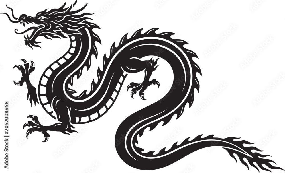 Fototapeta premium Asian dragon silhouette, powerful mythical creature, traditional oriental symbol of strength and wisdom.