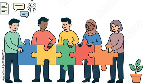 Cuadro en lienzo Diverse business team putting together colorful puzzle pieces representing unity