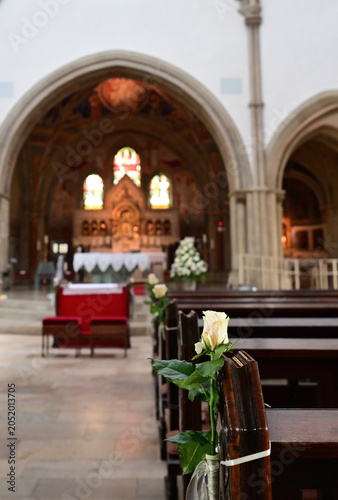  Für festliche Trauung vorbereitete Kirche St. Fabian und Sebastian im Kreis Coesfeld, Deutschland