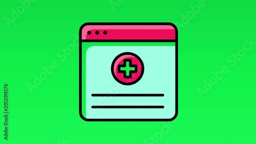 Website Browser Page Displaying Medical Healthcare Cross Information Animation
